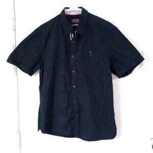 LON NYC Men’s Size Large Button Down Shirt Navy Blue 100% Cotton Short Sleeve